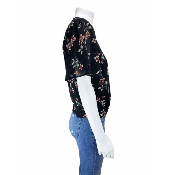 ✨MADEWELL Botanical Print Wrap Sz XS Top In True Black✨ - Picture 4 of 9